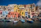 Europe-Italy-Procida-City houses and boats in Marina Corricella Art Print